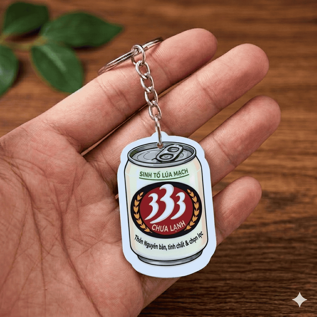 Móc Khoá đặc sản beer 333 Việt Nam mica in 2 mặt bóng ý nghĩa cho mùa du lịch tặng bạn bè, du khách