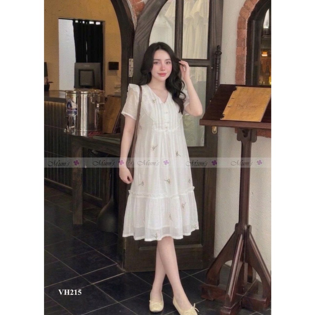 Váy bầu xinh Mum's shop VH215 hoa mát mẻ cho mẹ bầu đi chơi, đi du lịch xinh xắn