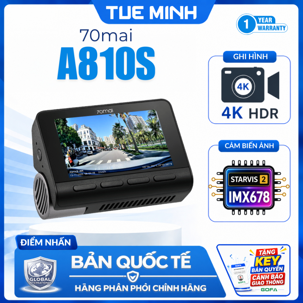 Camera hành trình ô tô 70mai 4K A810S 4K HDR - phân phối chính hãng