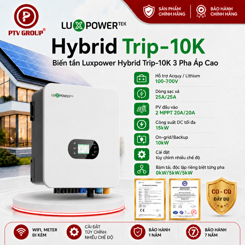 Inverter Luxpower TRIP 10K 3 Pha I Biến Tần Hybrid Áp Cao | PTV GROUP | Bảo Hành 7 Năm