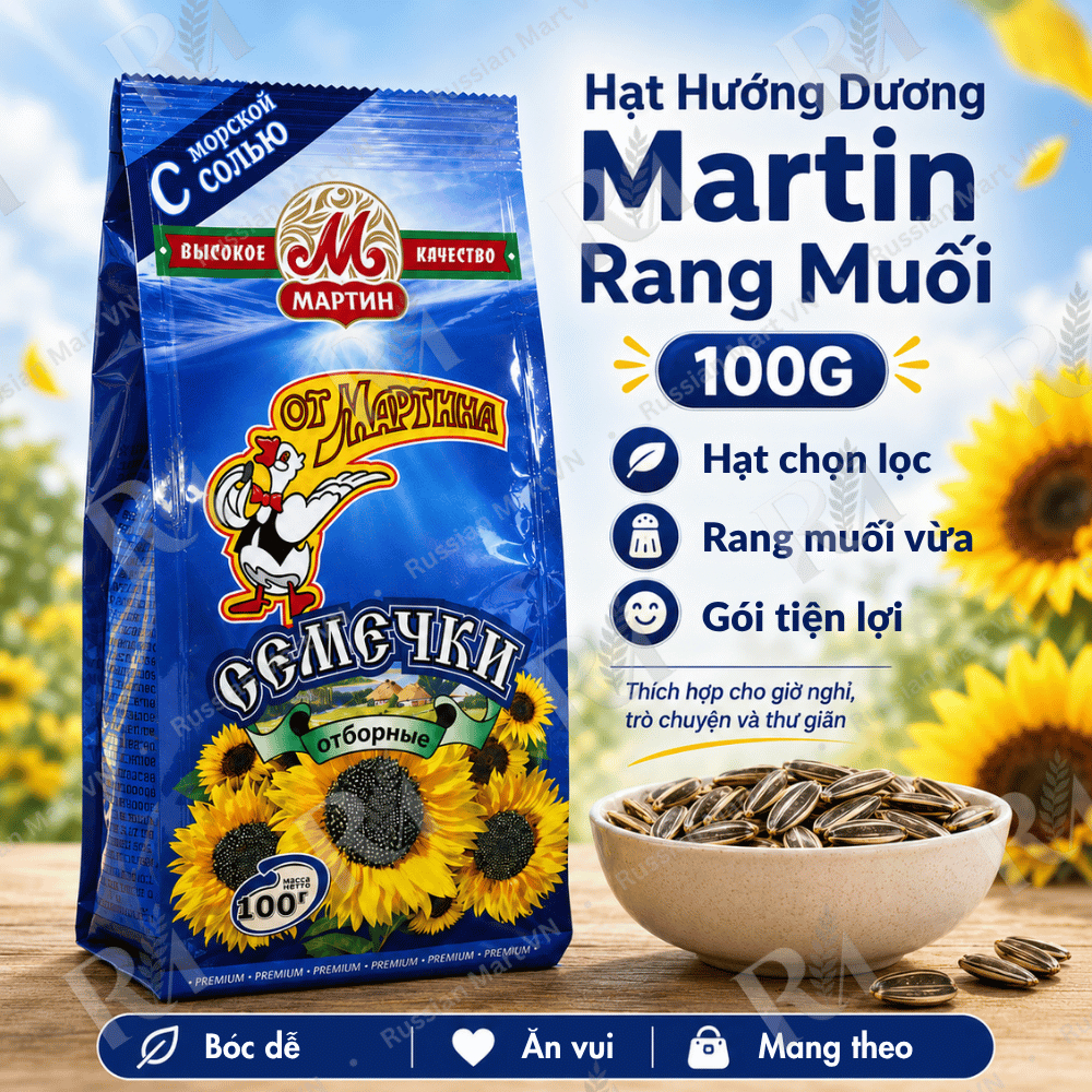 Hạt Hướng Dương Martin Rang Muối 100G - Hạt Nga Con Vịt Đen Giòn Bùi, Snack Ăn Vặt Xem Phim, Nhập Kh