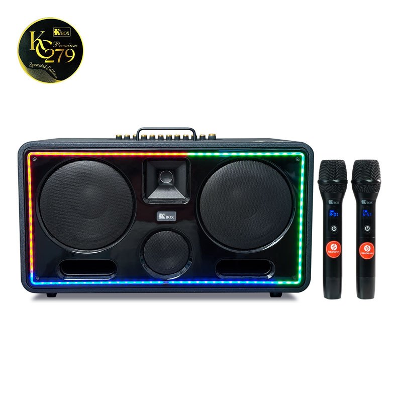 KCBOX KC279 Premium – Loa Karaoke Xách Tay Cao Cấp, Bass Đôi 20cm, 300W RMS Tặng kệ micro
