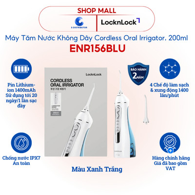 [HỎA TỐC] Tăm Nước Cầm Tay LocknLock Cordless Oral Irrigator ENR156BLU - Dung tích 200ml - 4 chế độ