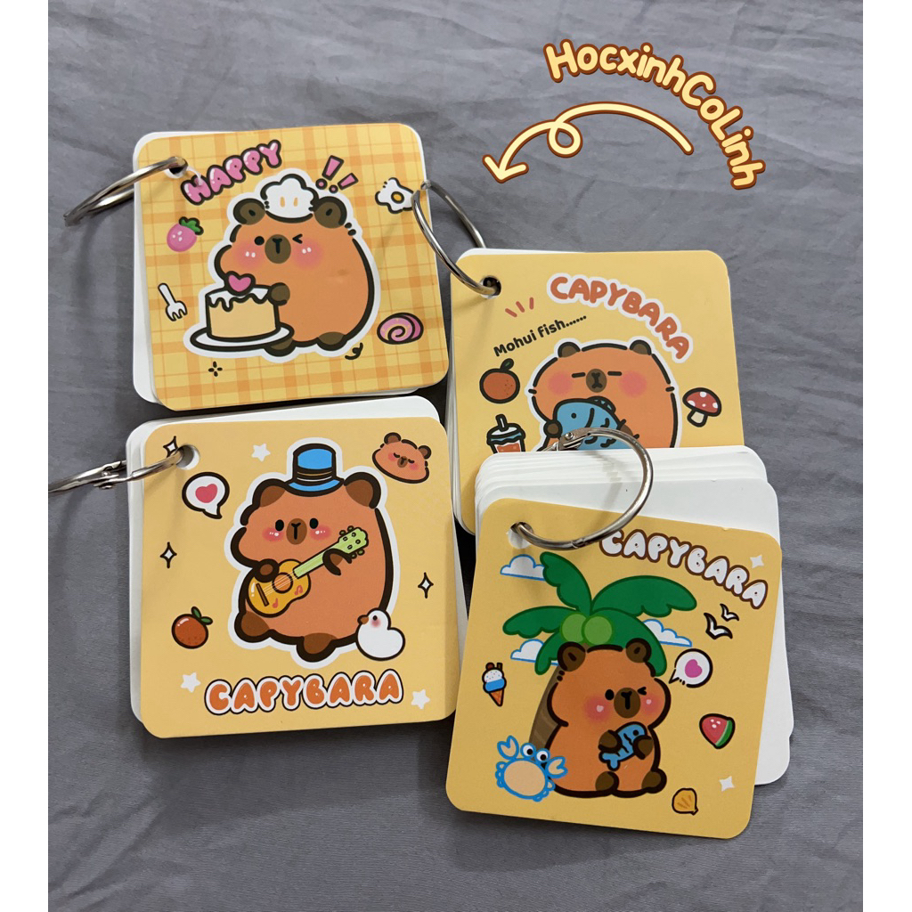 Flashcard Trắng 80 Trang Hình Capybara Thẻ Học Từ Vựng Flashcard Tiếng Anh Trung Nhật Hàn