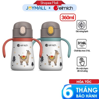 Bình giữ nhiệt Elmich Baby EL8317 360ml, Hàng chính hãng, inox 316, có dây đeo, kèm ống hút -JoyMall