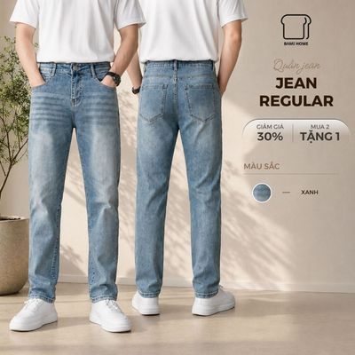 Quần jean nam BAMI HOME chất liệu jean cotton ống suông, form skinny thoải mái QJ06