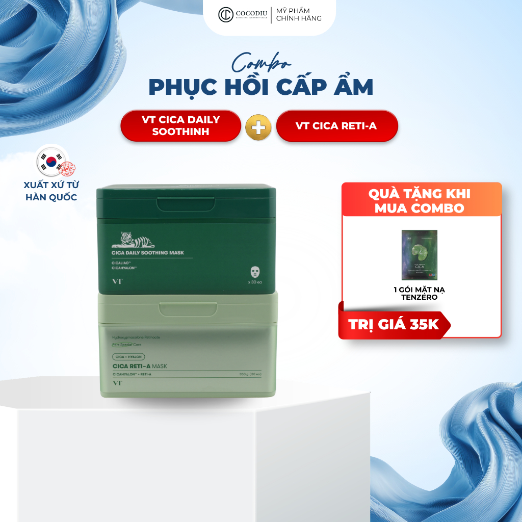 COMBO PHỤC HỒI &  NÂNG CƠ  (VT Cica Reti-A Mask + VT Cica Daily Soothing Mask)