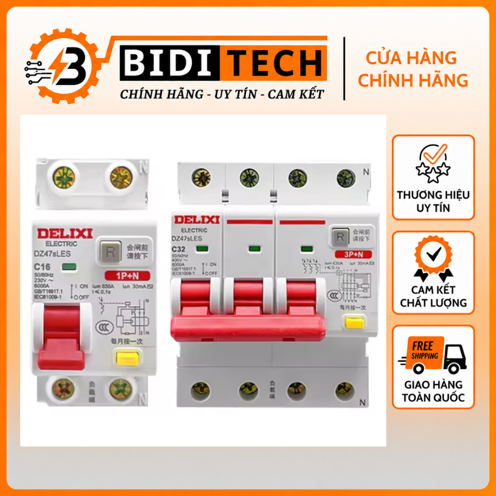 RCBO [1P+N] DELIXI CHỐNG GIẬT, APTOMAT CHỐNG GIẬT 1P+N CHÍNH HÃNG DELIXI