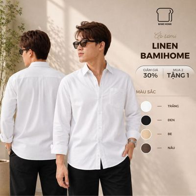 Áo sơ mi nam LINEN BAMI HOME, áo sơ mi tay dài đứng form thanh lịch, tôn dáng, dễ phối đồ ASM01