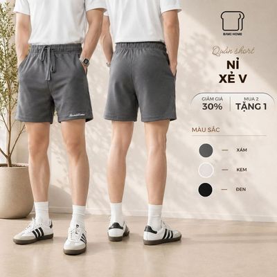 Quần nam V-SHORT BAMI HOME, chất vải nỉ chân cua mềm mại, co giãn 4 chiều, form trên gối xẻ V QN27