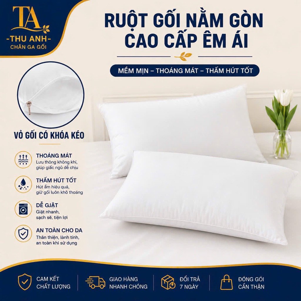 Ruột gối gòn cao cấp  - Gối Nằm 30x50 40x60 50x70 Mềm Mại Thoáng Khí