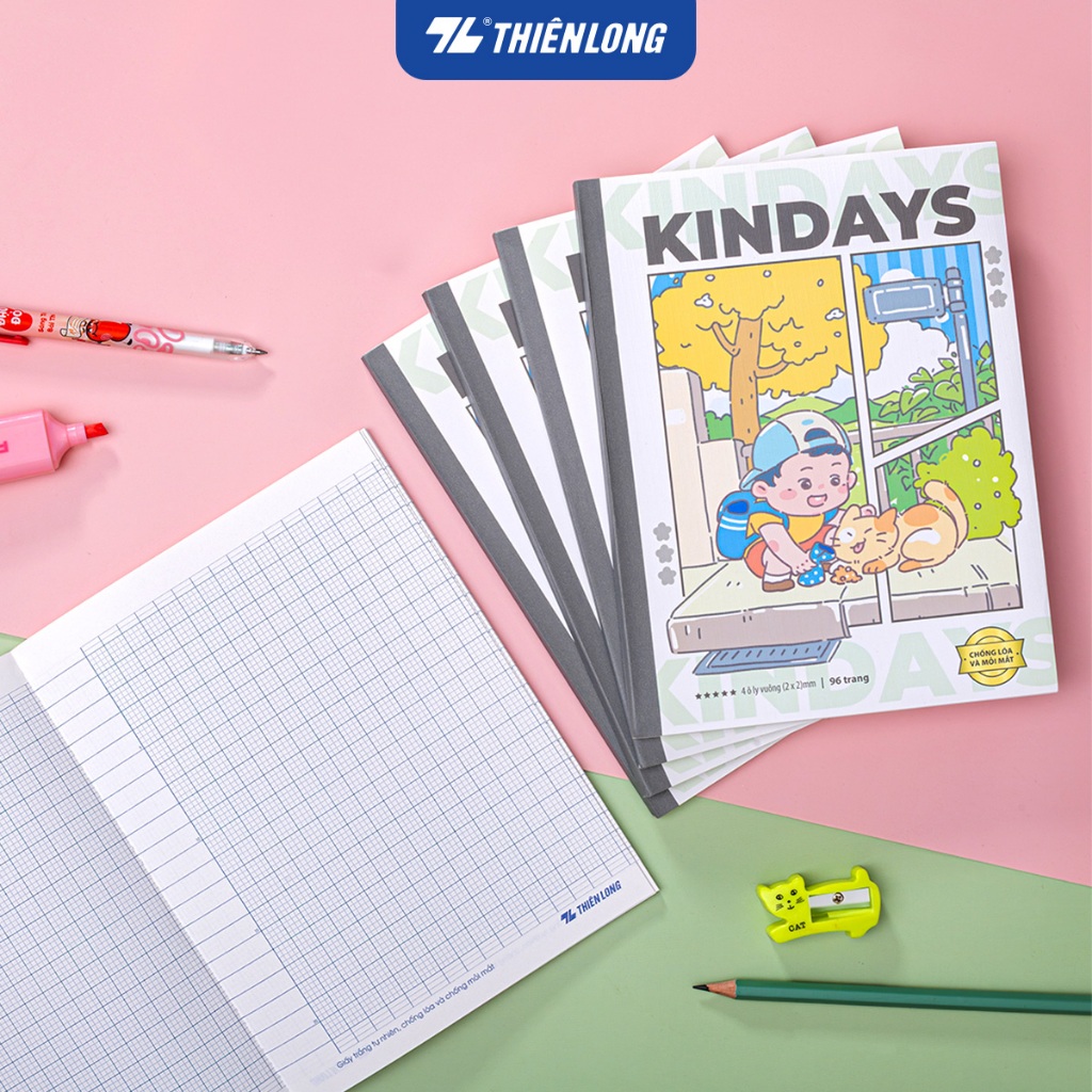 Combo 5/10 Tập học sinh 96 trang 4 ôly vuông 100 gsm Thiên Long KINDAYS - Mẫu ngẫu nhiên