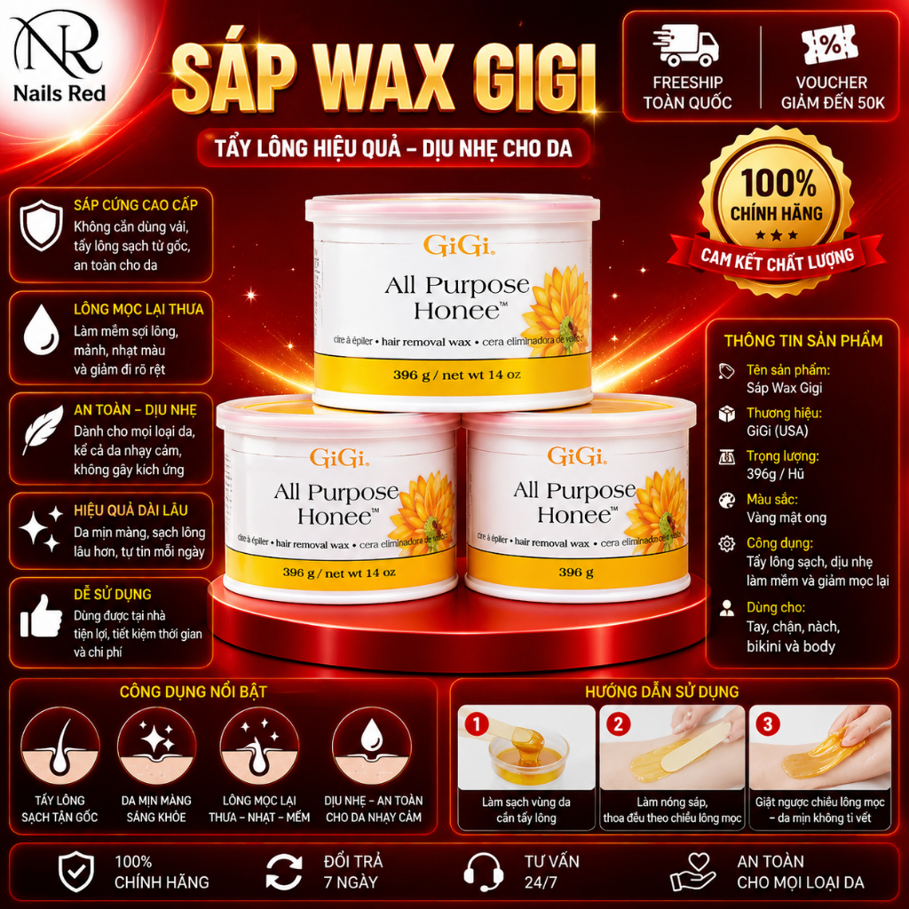 [HÀNG CHÍNH HÃNG] Sáp wax lông nóng Gigi All Purpose Honee, Tẩy sạch lông giảm lông mọc hiệu (369gra