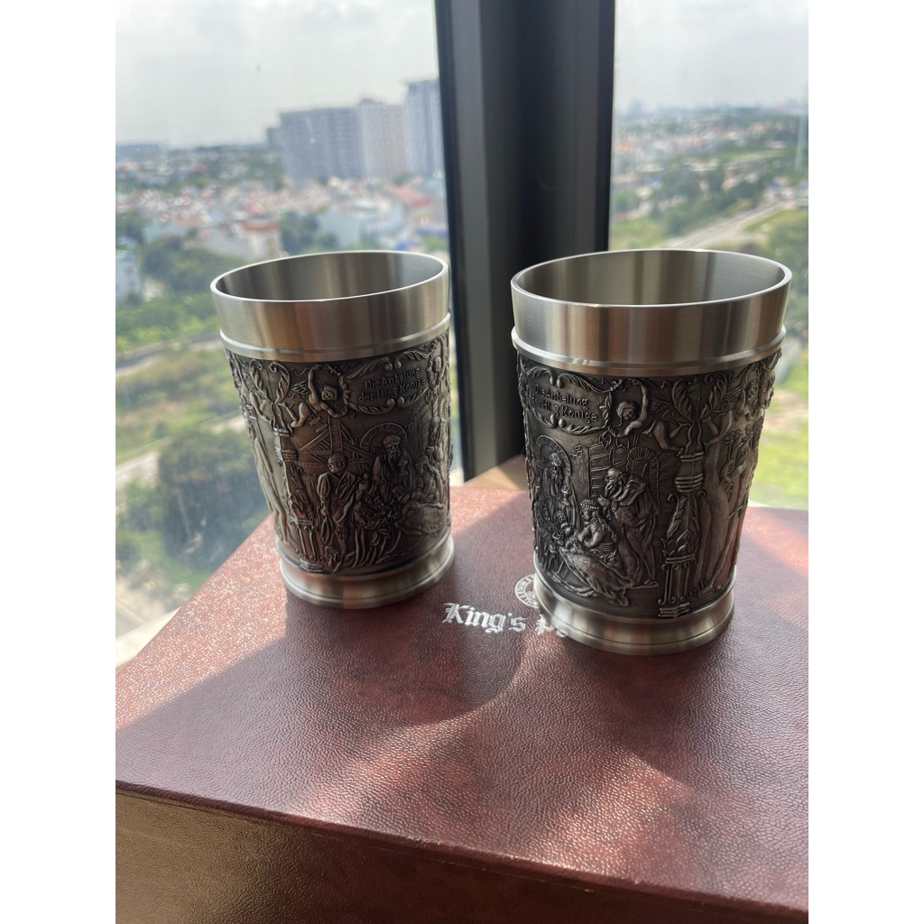 Bộ 2 Ly Thiếc Pewter Cao Cấp King's Pewter Thailand - Họa Tiết Khắc Nổi Tinh Xảo Full Hộp
