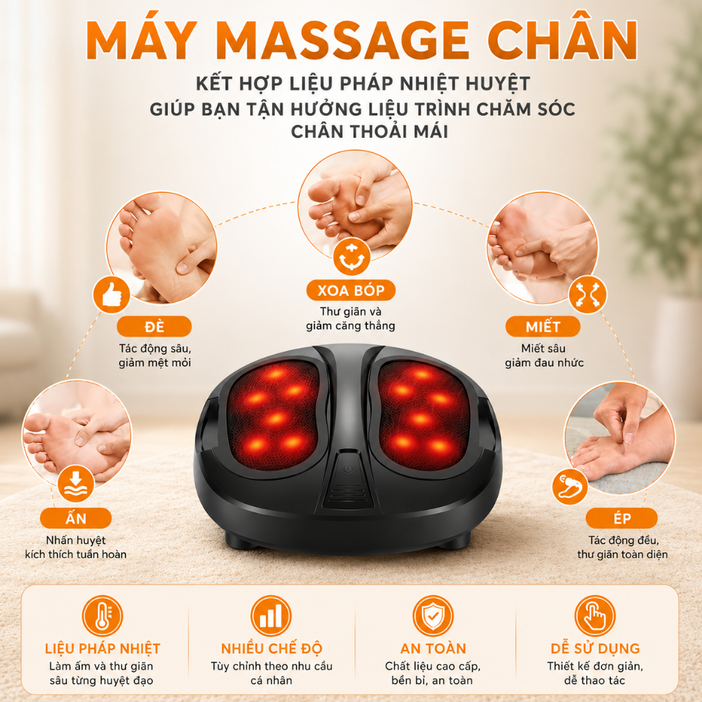 Máy massage chân khô hồng ngoại cao cấp gc2801, máy mát xa chân giúp thư giãn, giảm đau nhức Gluck B