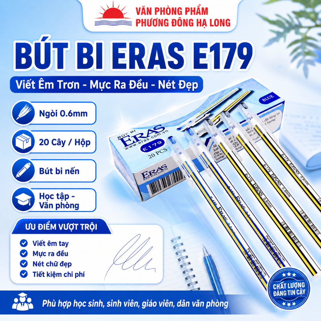 Bút Bi Eras E179 Ngòi 0.6mm Viết Êm Trơn Mực Ra Đều