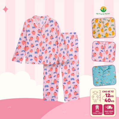 Bộ lanh pijama bé gái bigsize , quần dài, áo dài tay họa tiết - B70.5155
