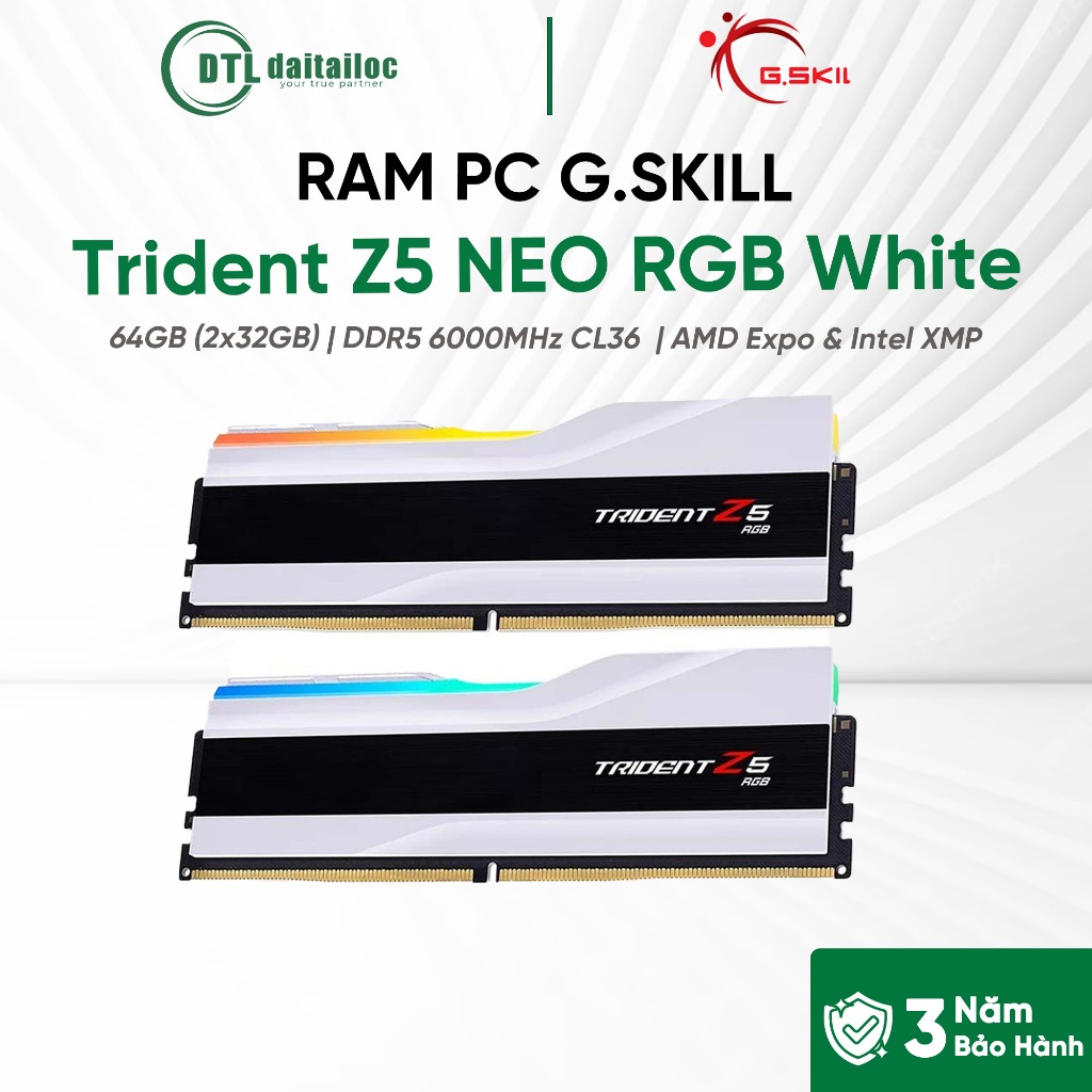 Ram GSKILL TRIDENT Z5 NEO RGB 64GB (2x32GB) 6000Mhz DDR5 White (AMD Expo / XMP) | Chính Hãng | Bảo H