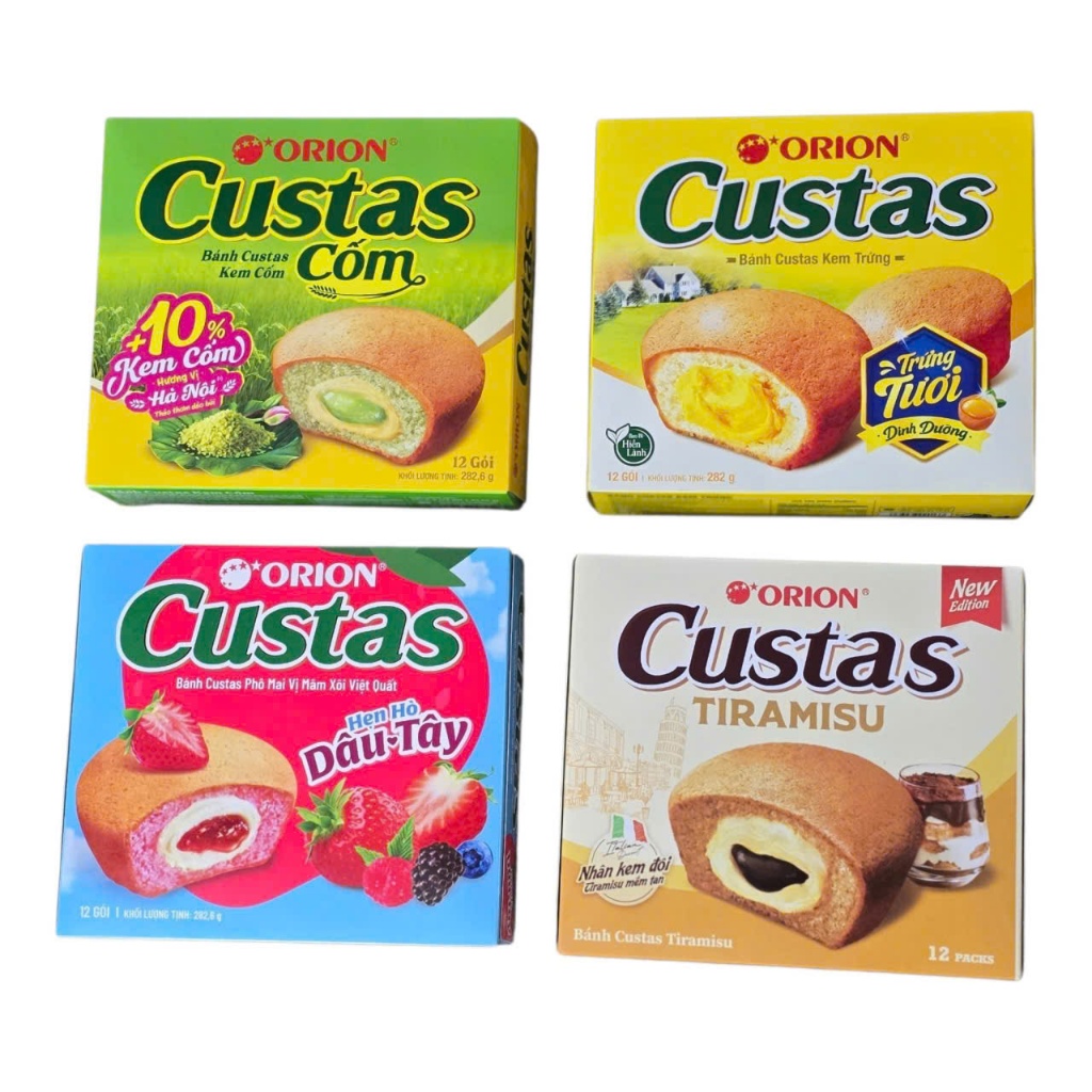 Hộp 12 Bánh Orion Custas Nhân Kem Trứng, Kem cốm, Tiramisu