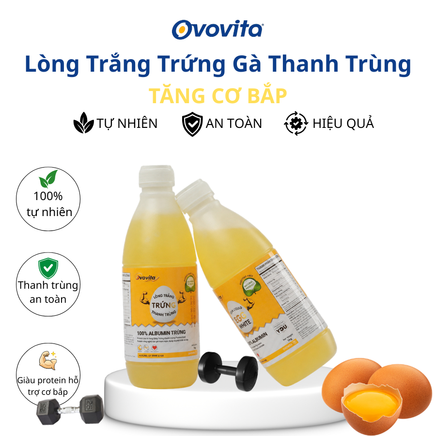 Lòng Trắng Trứng Gà Thanh Trùng OVOVITA 1kg - 100% Albumin Giàu Protein Dùng Cho Gym Và Làm Bánh