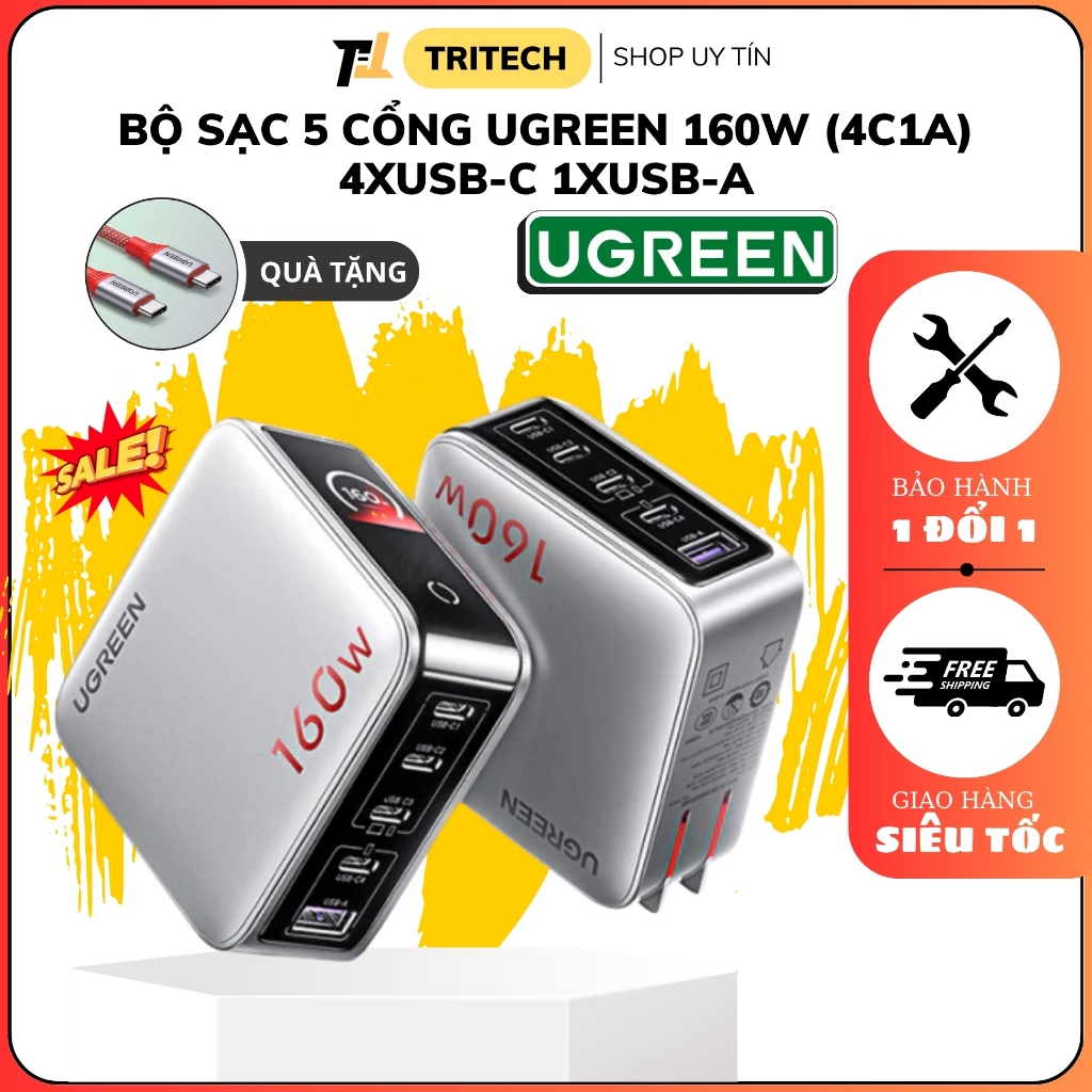 [HỎA TỐC]【UGREEN X Jackson Yee】Bộ sạc 5 cổng UGREEN 160W (4C1A) 4xUSB-C 1xUSB-A, Sạc siêu nhanh
