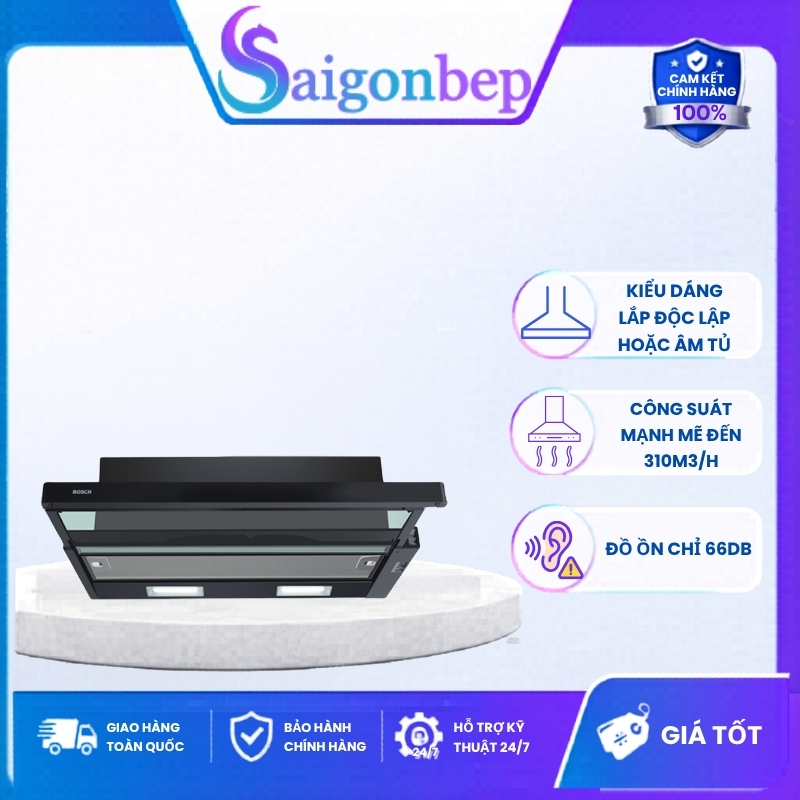 Máy hút mùi âm tủ Bosch DFT63CA61B (60cm) - Động cơ EcoSilence, Màu đen sang trọng