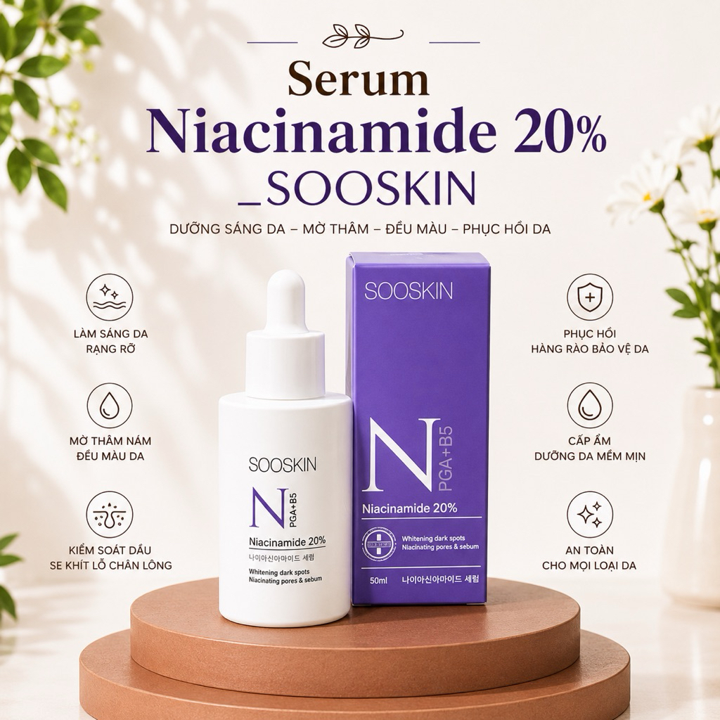 SOOSKIN Niacinamide 20% PGA+B5- SERUM MESO giúp se khít lỗ chân lông