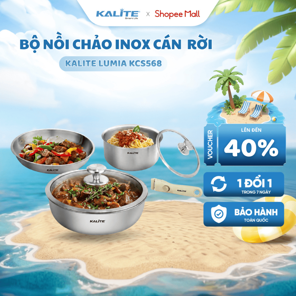 Bộ Nồi Chảo Inox Liền Khối KALITE Lumia KCS568 Tối Ưu Không Gian Lưu Trữ , Inox 304 Dùng Cho Mọi Loạ