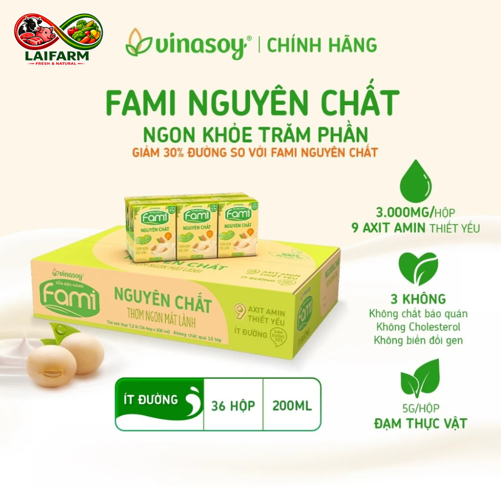 [Laifarm] Fami nguyên chất ít đường (thùng 36 hộp)