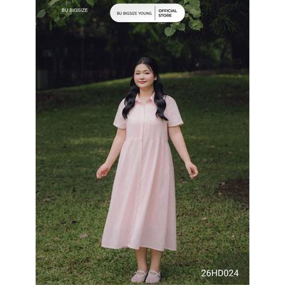 Đầm sơ mi bấu ly ngực dáng dài BIGSIZE (55kg đến 95kg) – 	26HD024 - [BU Bigsize Young]
