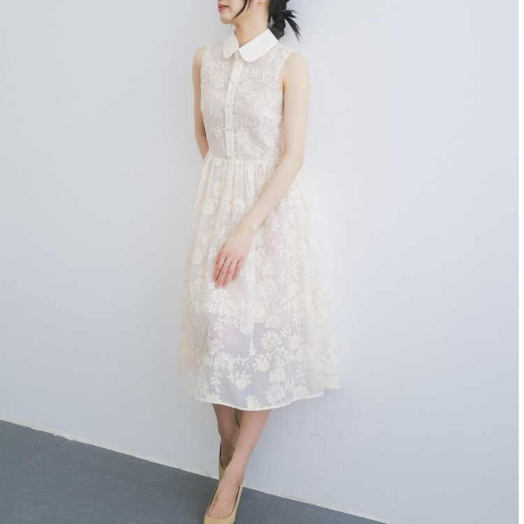 IVORYA - Đầm Midi Cổ Sen Không Tay, Eo Váy Nhún Nhẹ - YD9808B
