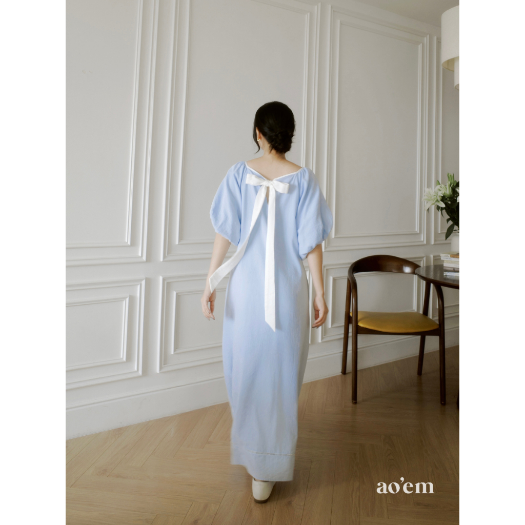 AO'EM STUDIOS | Lilac Dress - Đầm Dài Cổ V Tay Phồng Dáng Suông