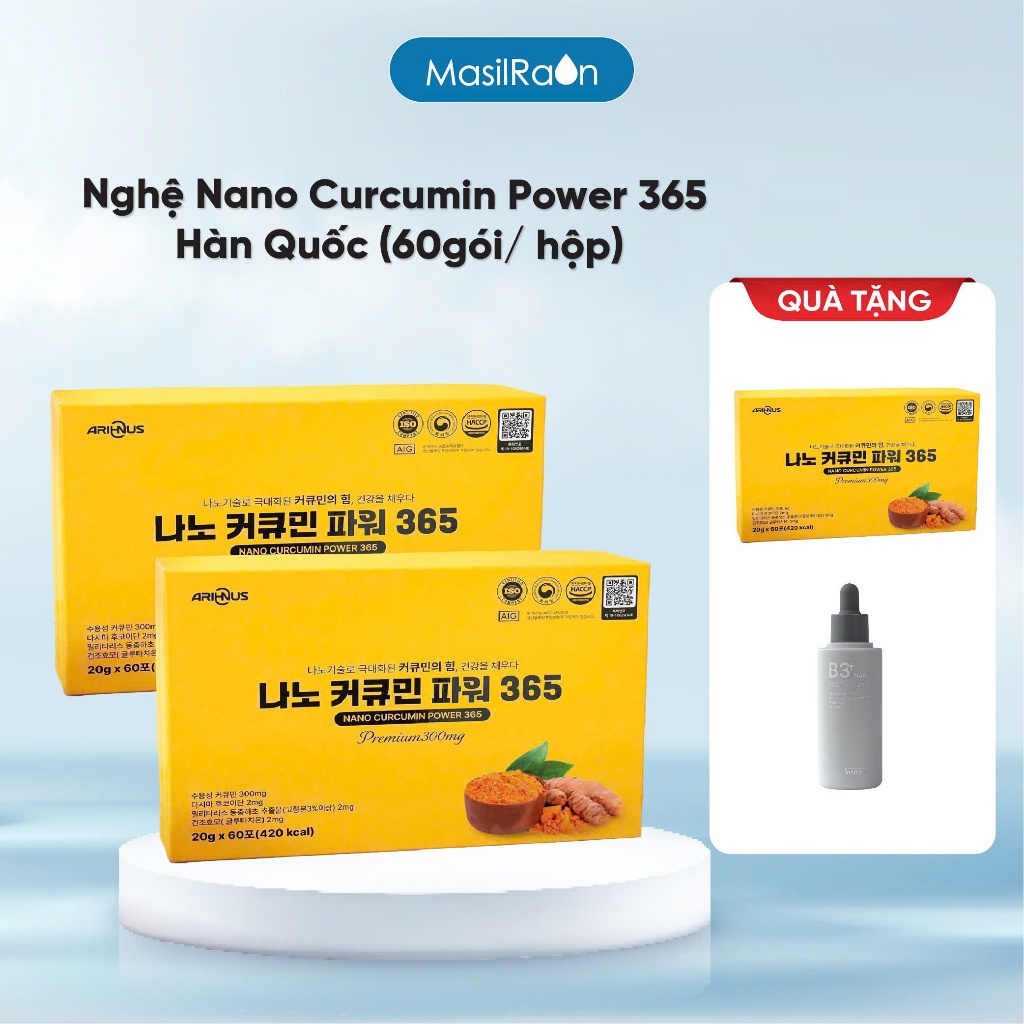 Combo 4 Tháng Nghệ Nano Curcumin Power 365 Arihnus (Tặng 2 Tháng + Serum B3 NIA 20% NAG Treatment In