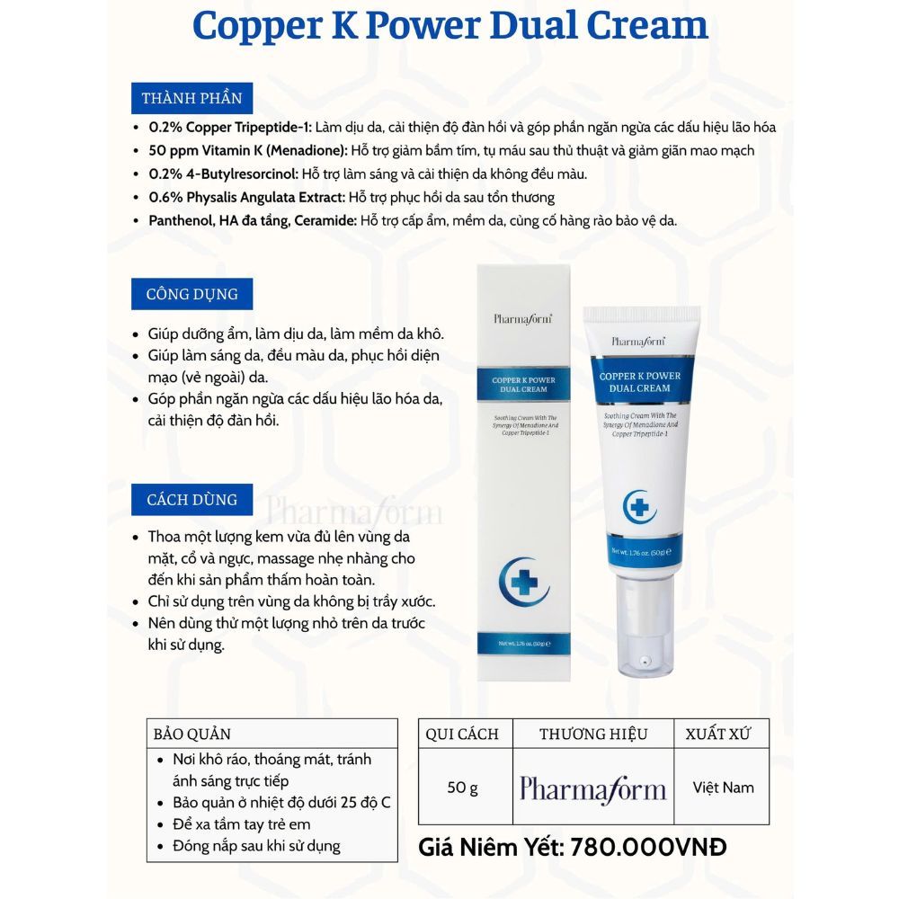 Ảnh 5 của Kem dưỡng Pharmaform Copper K Power Dual Cream giúp dưỡng ẩm, làm dịu, làm sáng, giúp da săn chắc.