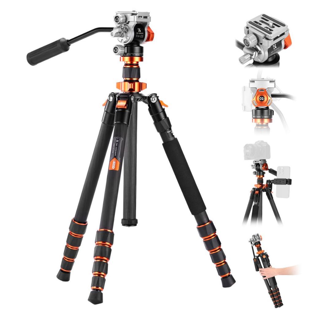 Chân Máy ảnh Tripod K&F Concept Carbon O255C4+FH-03 ( KF09.158 )
