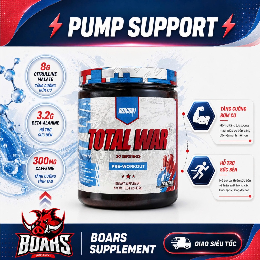 Pre Workout Redcon1 Total War – Tăng Sức Bền, Giãn Cơ, Pump Mạnh