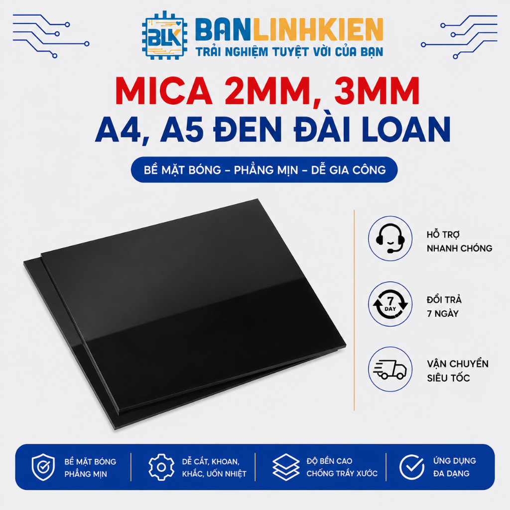 Mica 2MM, 3mm A4, A5 Đen Đài Loan