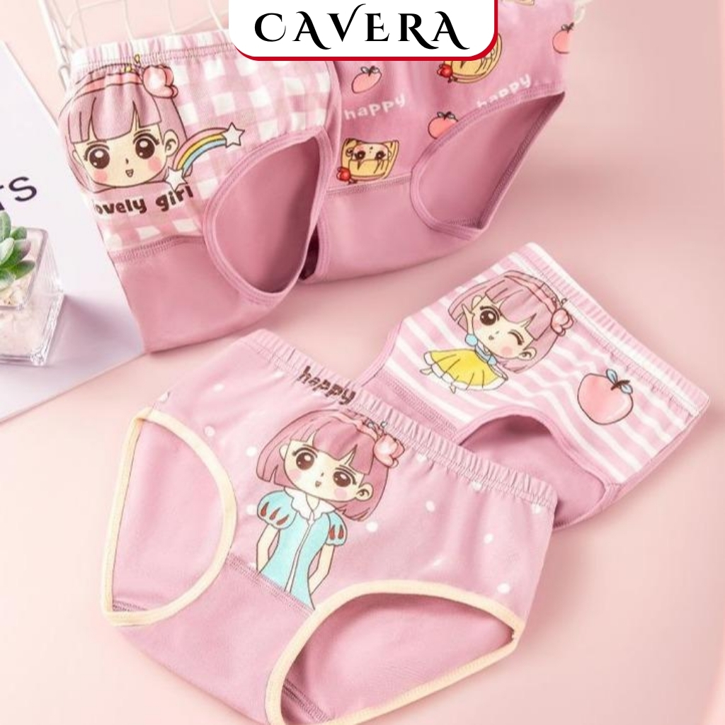 Combo 4 Quần Lót Bé Gái Cotton Thấm Hút Mồ Hôi - Set 4 Quần Trẻ Em Mềm Mại Êm Ái CAVERA VN
