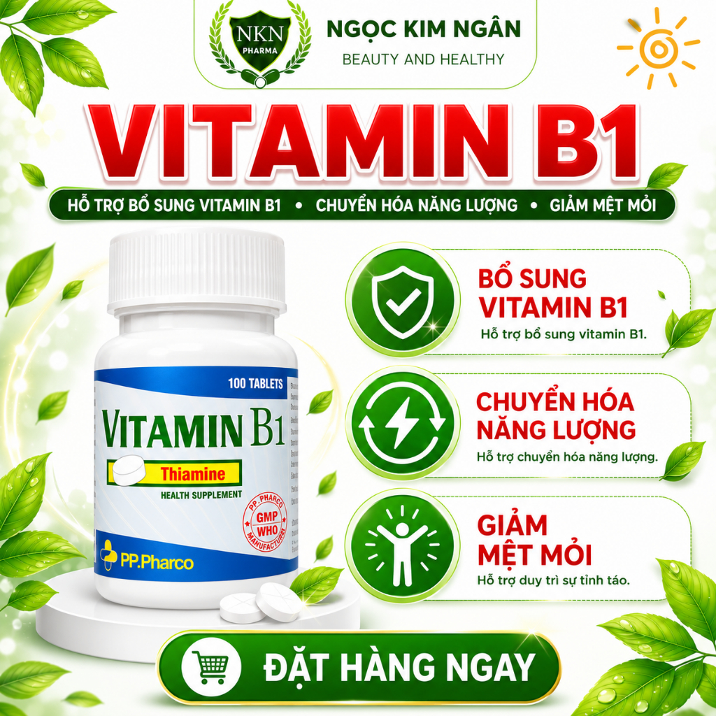 Vitamin B1 Tablet - PP Pharco – Hỗ Trợ Bổ Sung Vitamin B1 Cho Cơ Thể - Hộp 100 viên