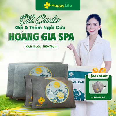 Combo 2 Bộ Gối Thảm Ngải Cứu Happy Life, Thảm Ngải Cứu Hoàng Thịnh An Chính Hãng