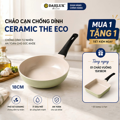 [MUA 1 TẶNG 1] Chảo Ceramic đáy từ 18cm The Eco chống dính bền đẹp