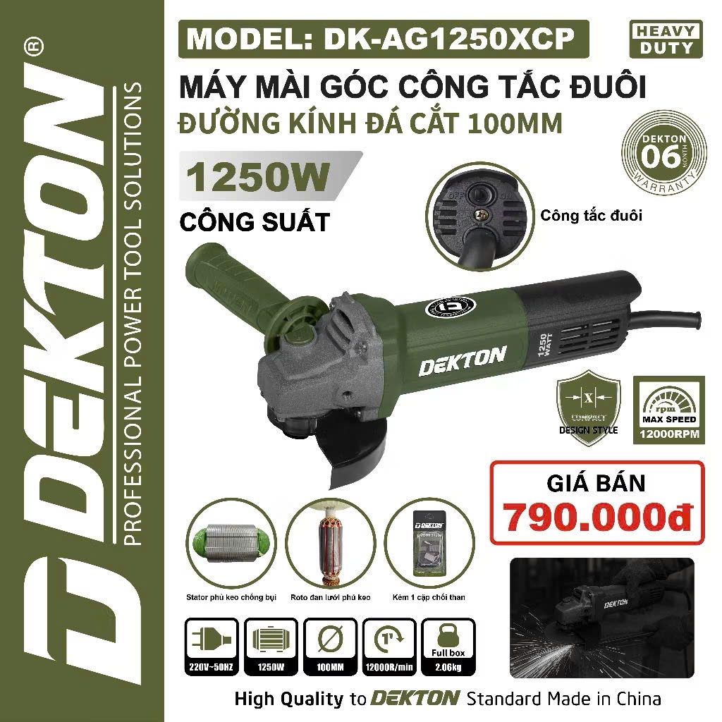 Máy Mài Góc Dekton DK-1250XCP/ Công Tắc Đuôi / Công Suất 1250W Lõi Đồng