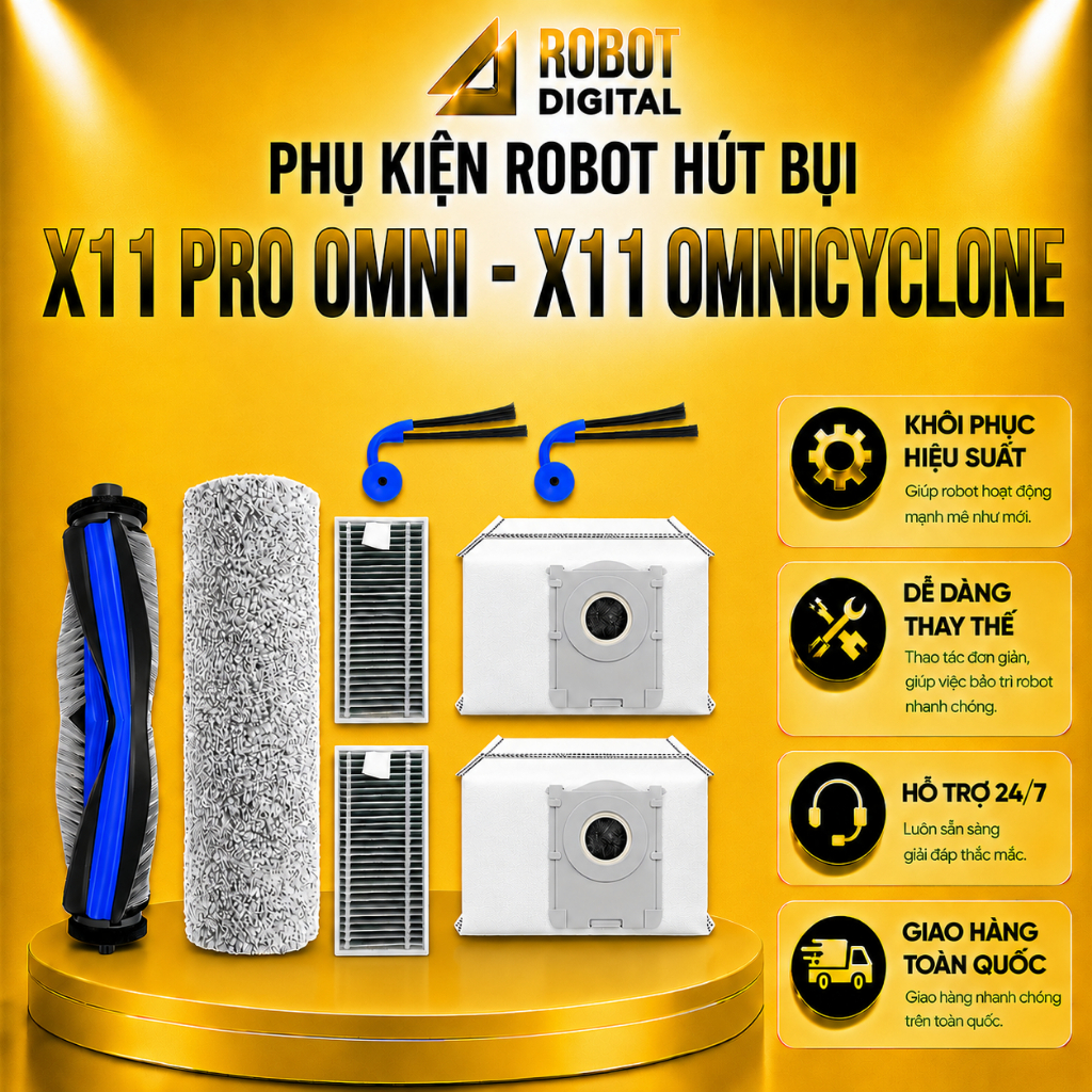 Phụ Kiện Thay Thế Robot Ecovacs Deebot X11 Pro Omni | X11 OmniCyclone (Chổi, Lọc, Con Lăn, Túi Rác)