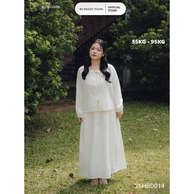 Set bộ áo tay raglan cúc dọc + chân váy dài BIGSIZE (55kg đến 95kg) – 26HBD014 - [BU Bigsize Young]