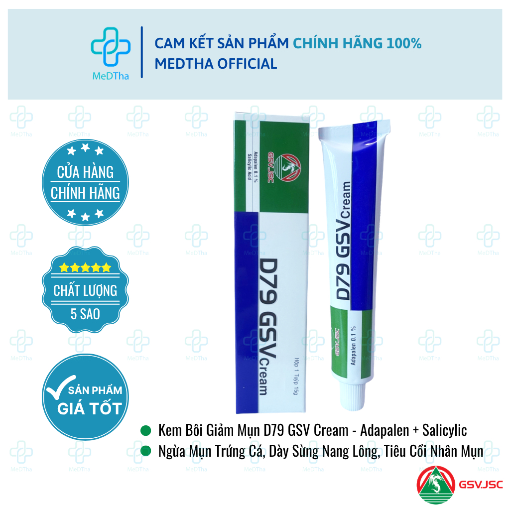 Kem Bôi Mụn D79 GSV Cream - Hỗ Trợ Giảm Mụn Trứng Cá, Mụn Đầu Đen, Mụn Lưng, Dày Sừng Nang Lông 15g