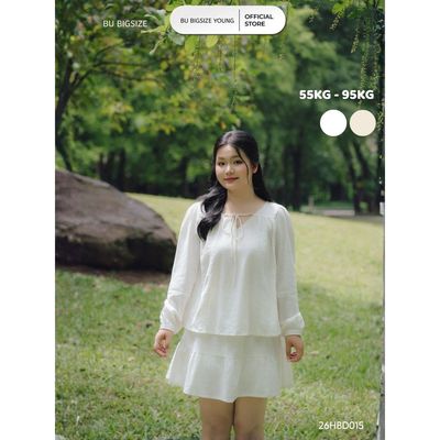 Set bộ cổ V ren dọc thân mix chân váy BIGSIZE (55kg đến 95kg) – 26HBD015 - [BU Bigsize Young]