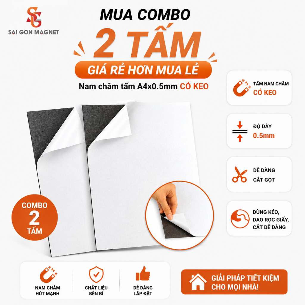 [NCSG] COMBO 2 Tấm Nam châm lá A4 có keo tiện ích (rẻ hơn khi mua từ 4 tấm)