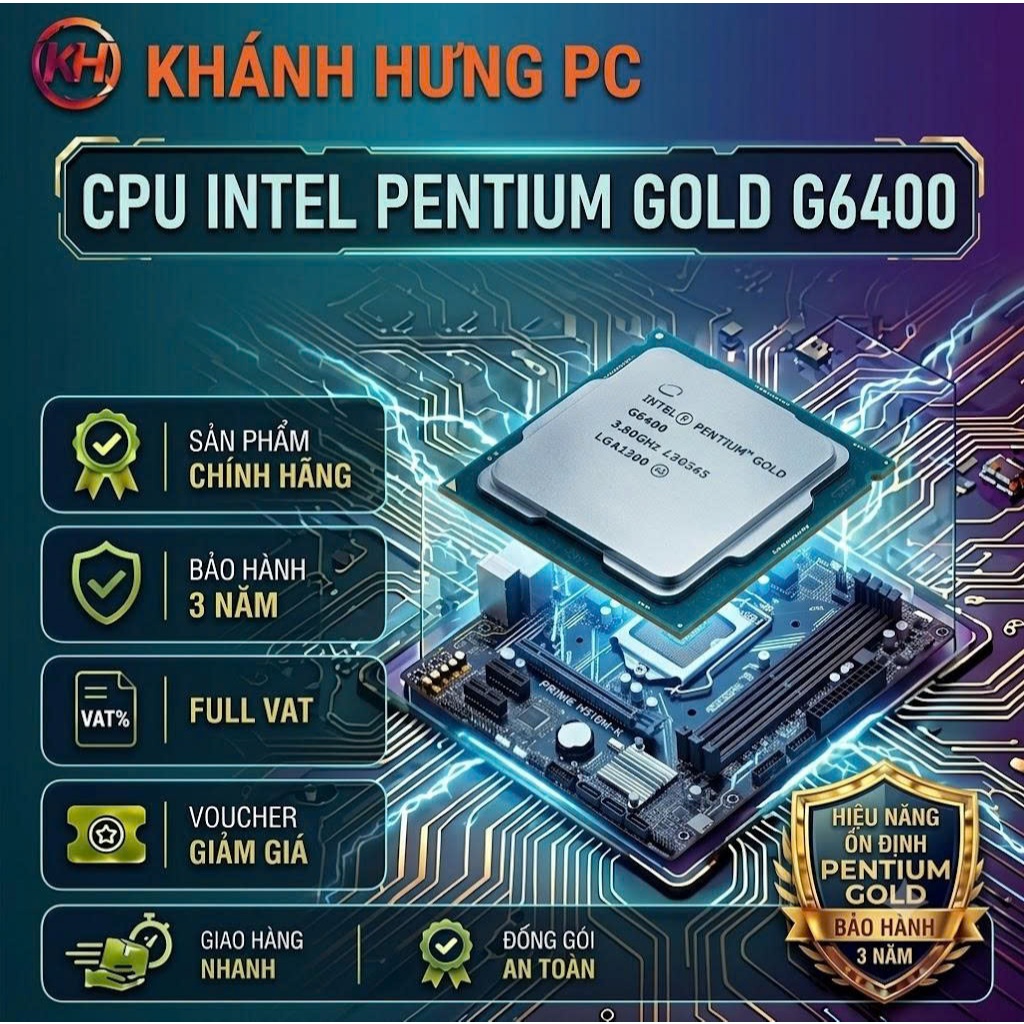 CPU Intel Pentium Gold G6400 là bộ vi xử lý thuộc socket 1200 FULL VAT