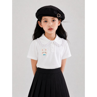 Áo cho bé gái TIHON cao cấp áo có cổ chất thun cotton co dãn thoải mái đính thỏ dễ thương ACT0744308