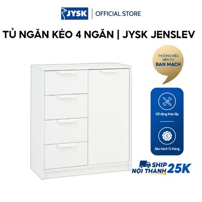 Tủ ngăn kéo 4 ngăn | JYSK JENSLEV | gỗ công nghiệp | trắng | R79xS36xC89cm